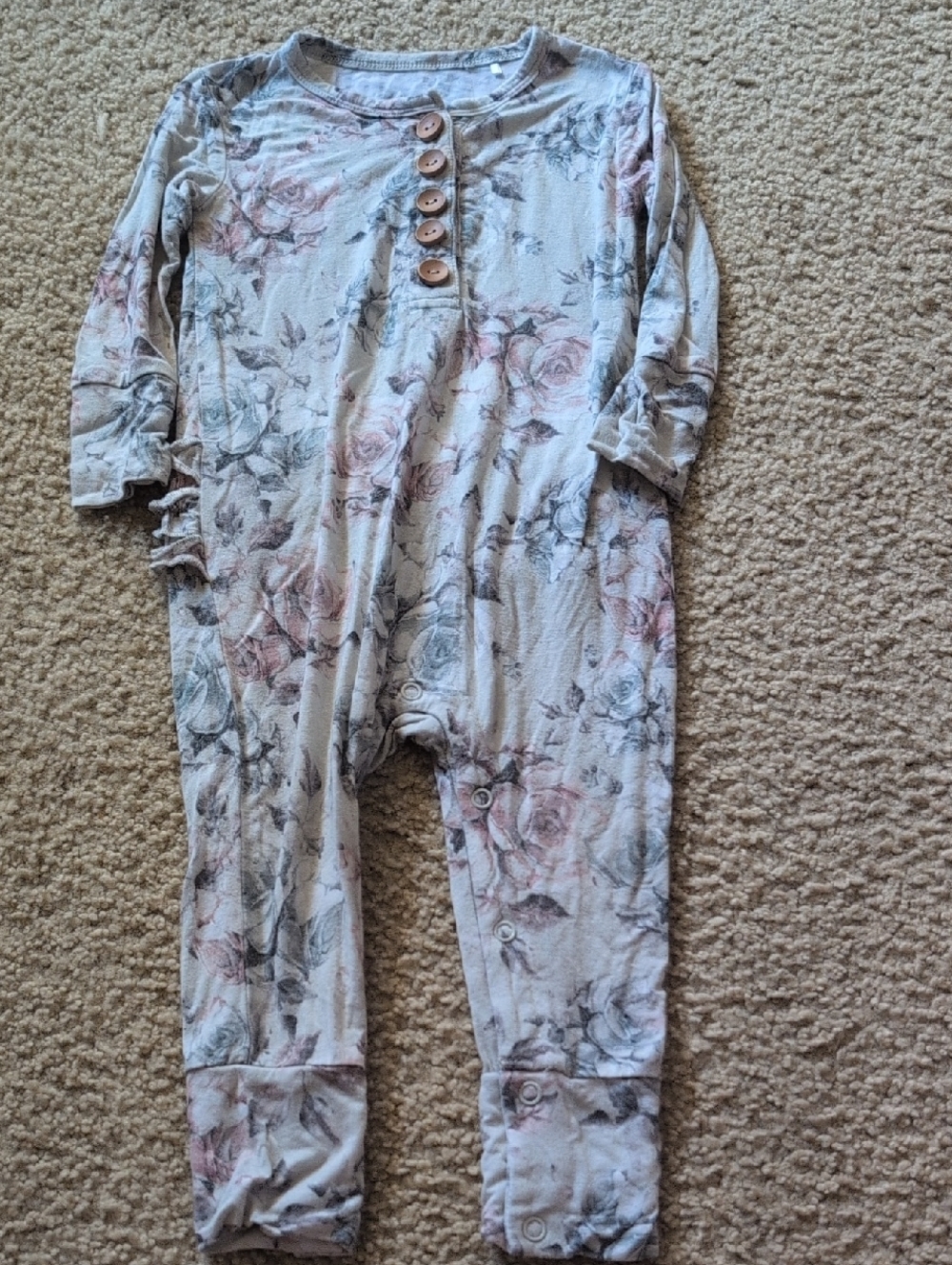 Posh Peanut Pink and Gray Floral Footless Baby Romper